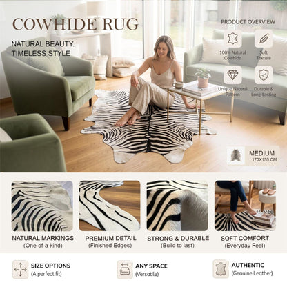 Natural Cow Real Leather Print Cowhide Hairon Rug - Zebra