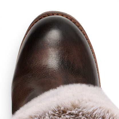 Windsorsmith Womens Mid Calf Brown Leather High Heel Fur Boots - Lovestruck