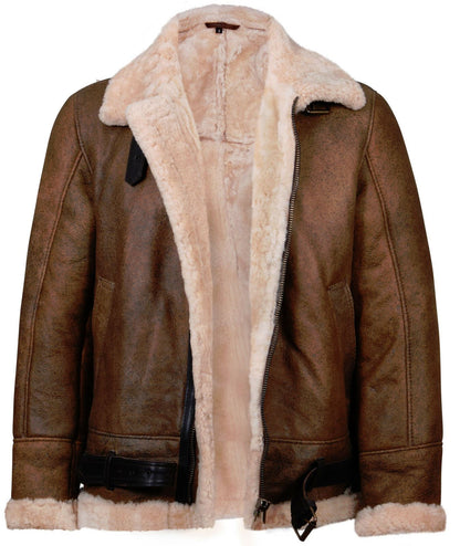 Mens Vintage Brown Sheepskin Flying Jacket- Huntingdon