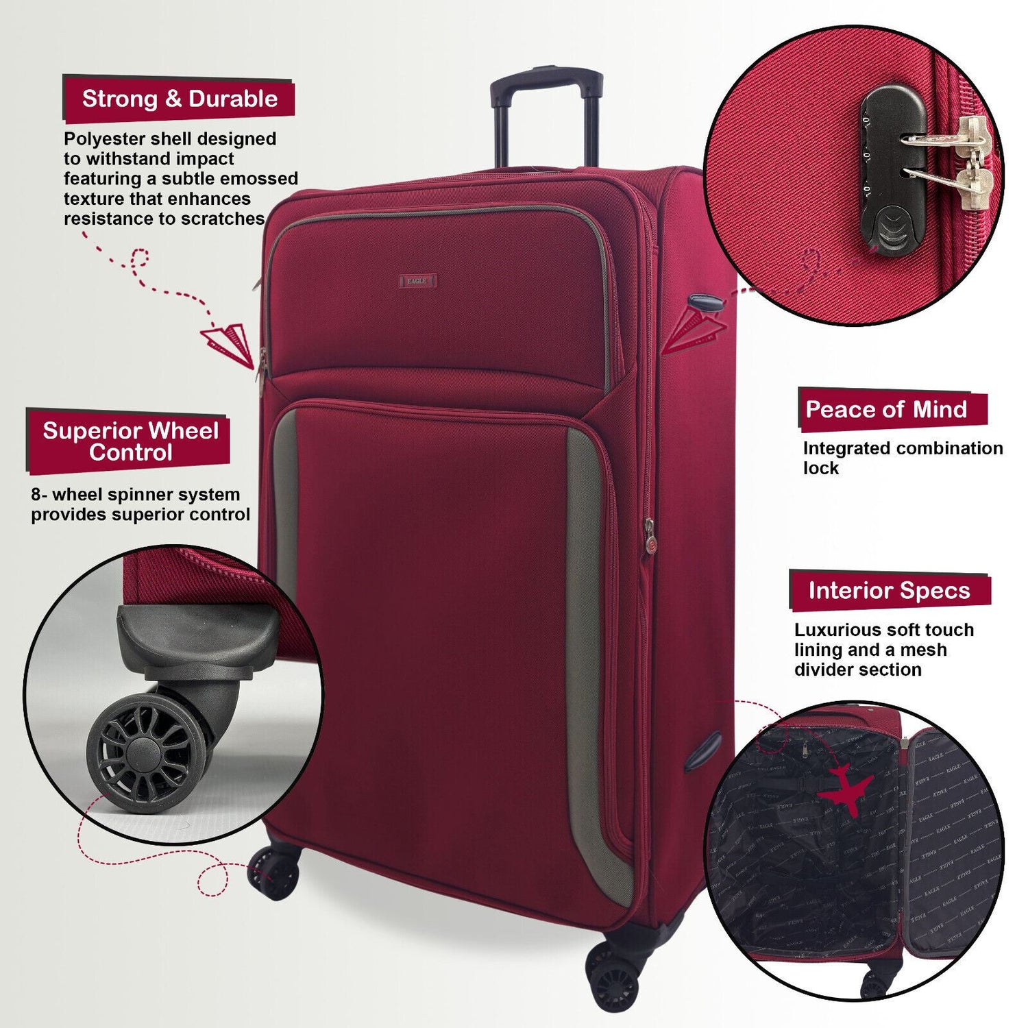 Ashland Large Soft Shell Suitcase in Burgundy