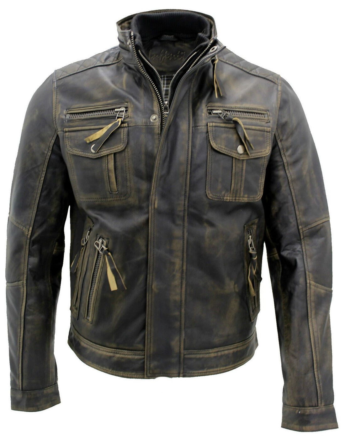 Mens Classic Leather Biker Jacket-Shildon
