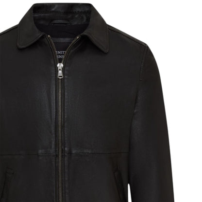 Mens Leather Harrington Collar Biker Jacket - Alpha