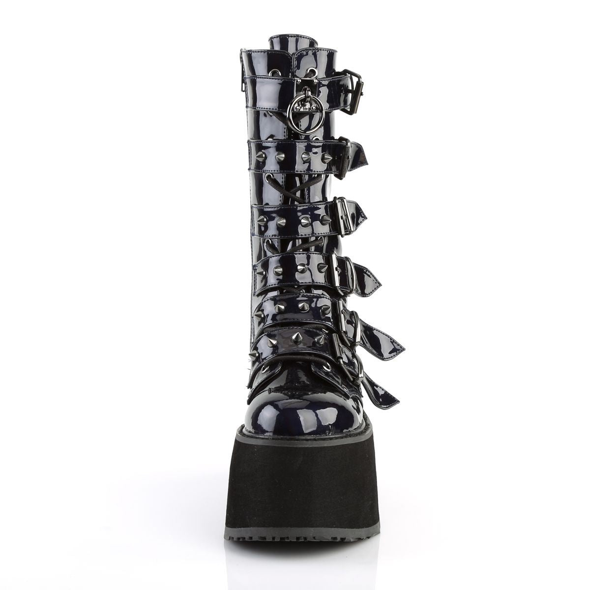 Demonia Damned 225 Black Holographic Mid Calf Platform Boots