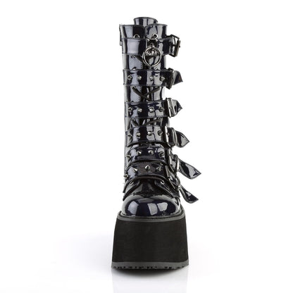 Demonia Damned 225 Black Holographic Mid Calf Platform Boots
