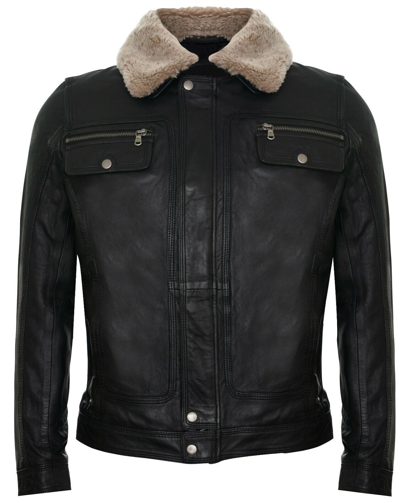 Mens Trucker Style Leather Jacket-Daventry