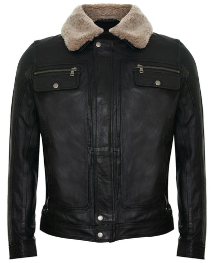 Mens Trucker Style Leather Jacket-Daventry
