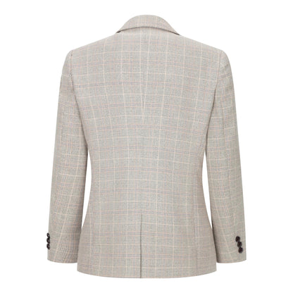Boys 3 Piece Beige Tweed Check Vintage Retro Suit