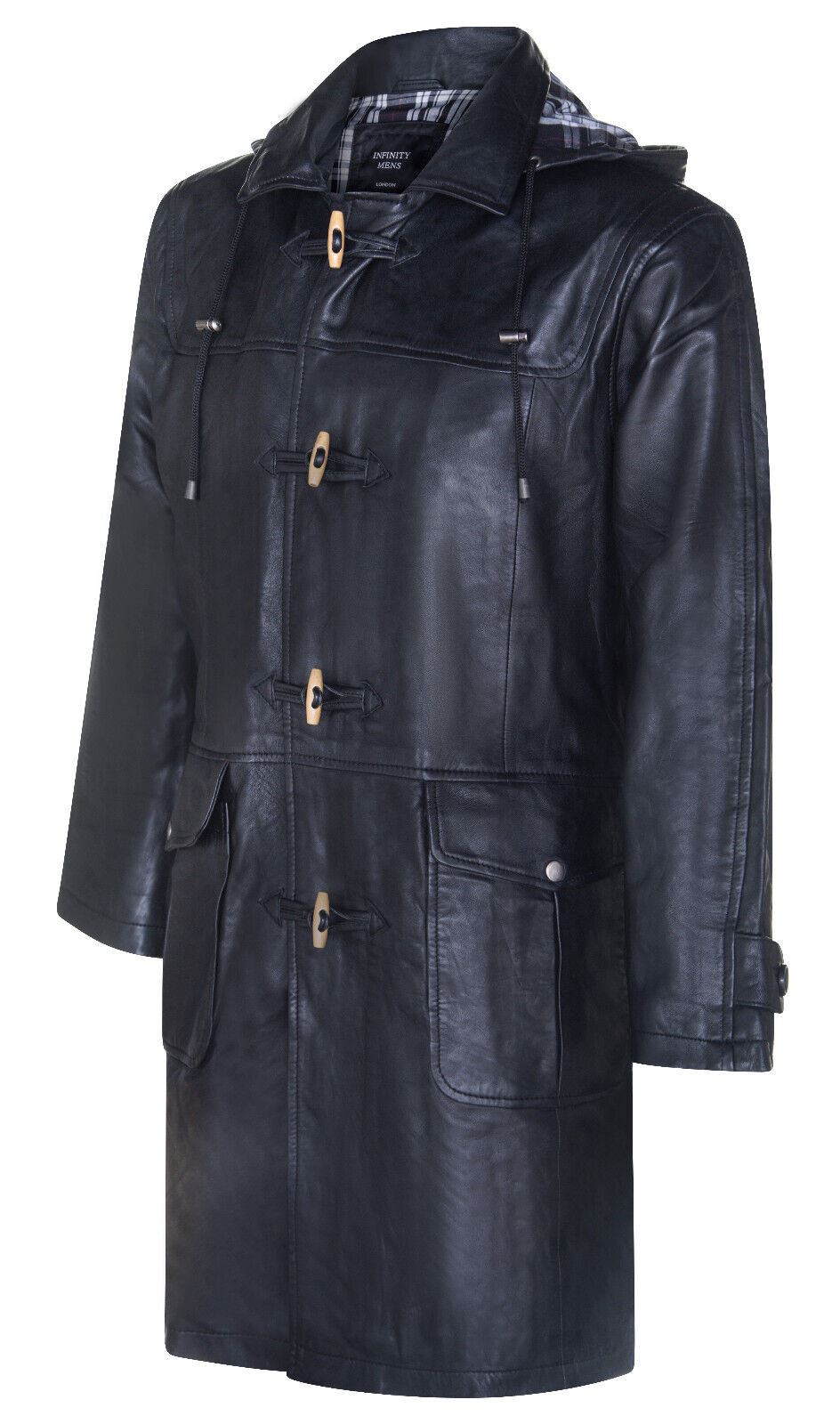 Mens 3/4 Length Leather Duffle Classic Coat-Ferryhill