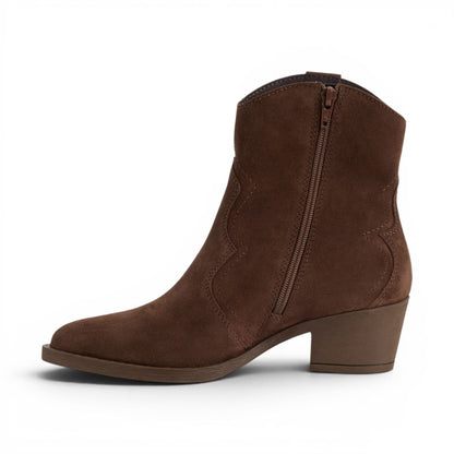 Tamaris Women’s Brown Suede Leather Cowboy Western Ankle Boots - 25702-41