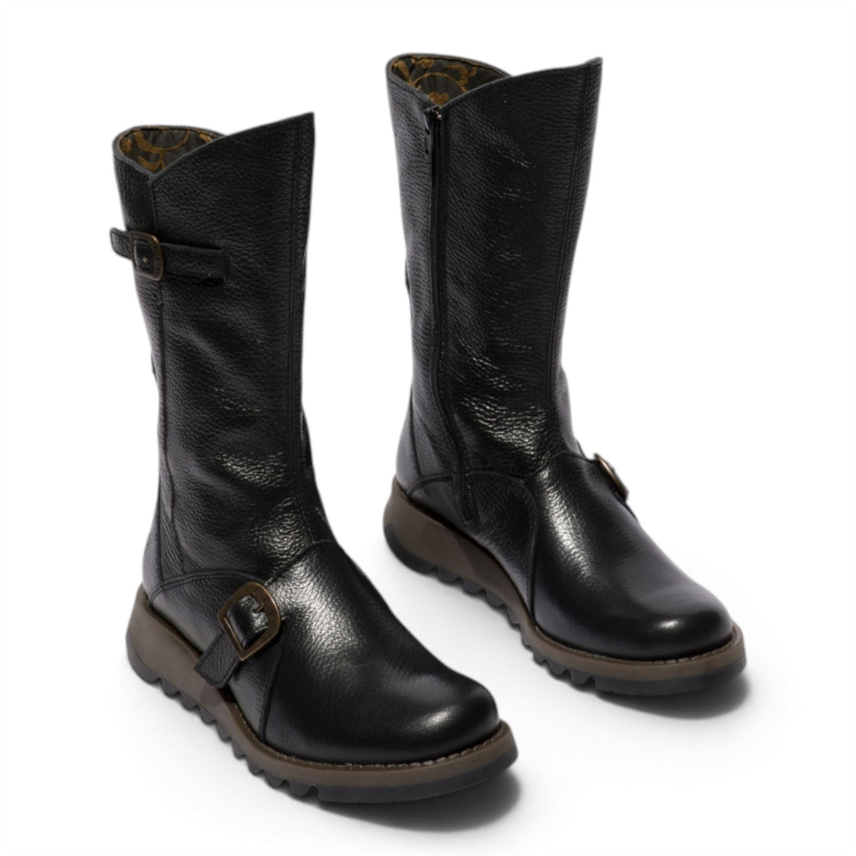 Fly London Womens Black Leather Mid-Calf Long Boots - MES2913