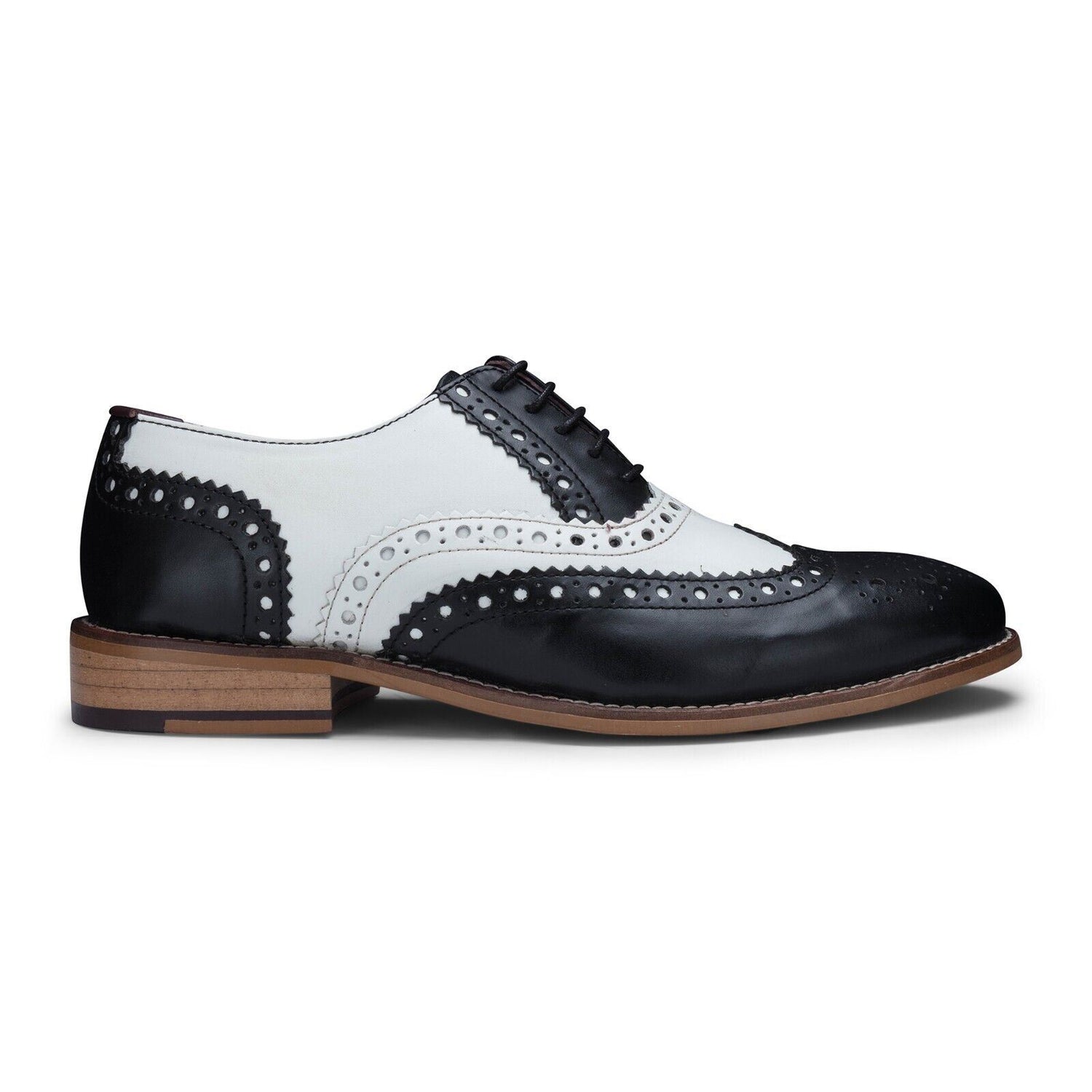 Mens Classic Oxford Black/White Leather Gatsby Brogue Shoes - Upperclass Fashions 