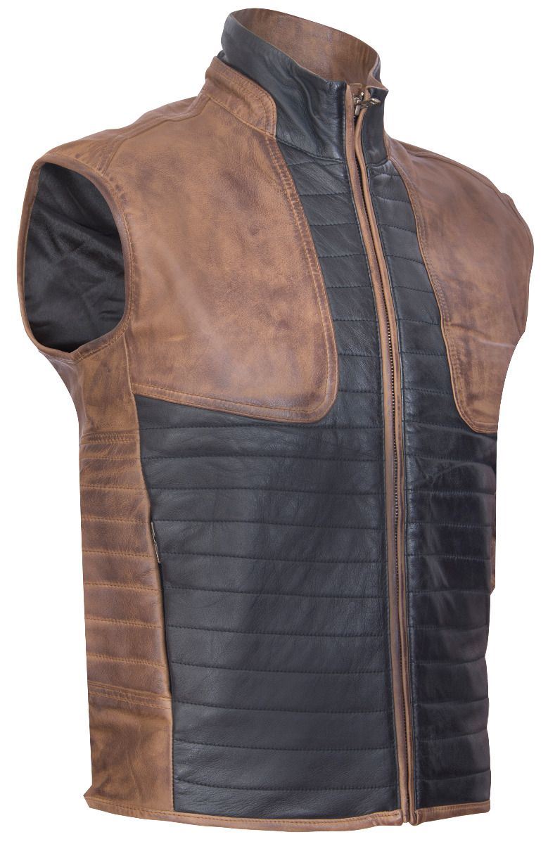 Mens Black/Brown Padded Leather Gilet-Guildford
