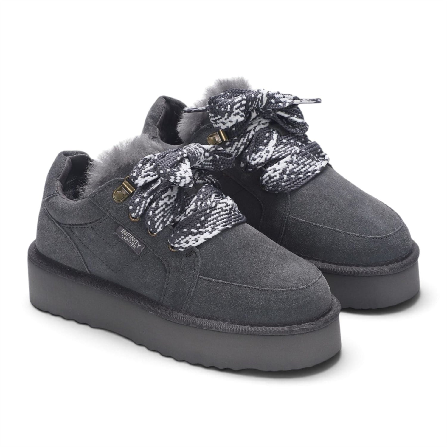Women’s Grey Genuine Sheepskin Fur-Lined Winter Wedge Trainers - Moonstone
