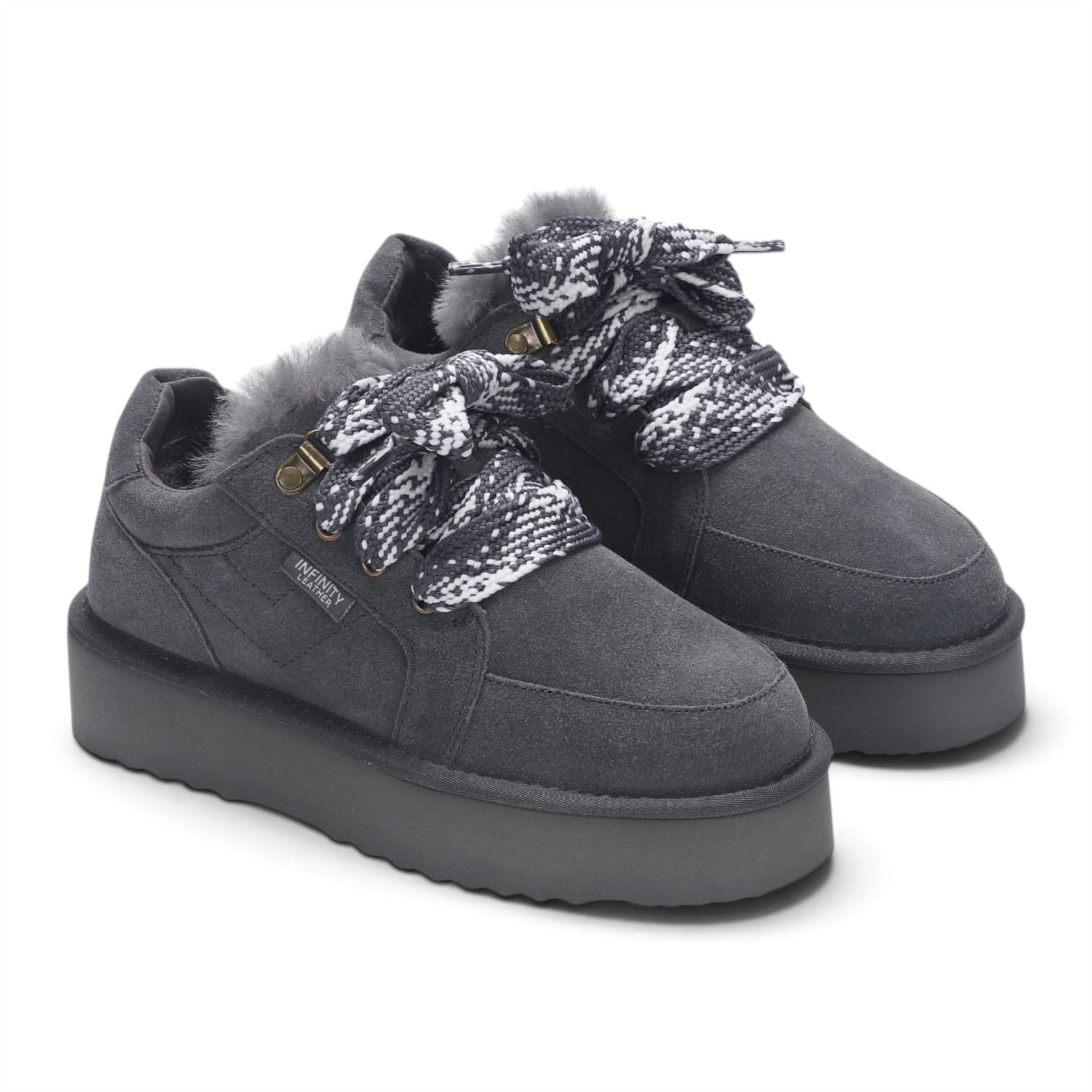 Women’s Grey Genuine Sheepskin Fur-Lined Winter Wedge Trainers - Moonstone