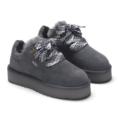 Women’s Grey Genuine Sheepskin Fur-Lined Winter Wedge Trainers - Moonstone