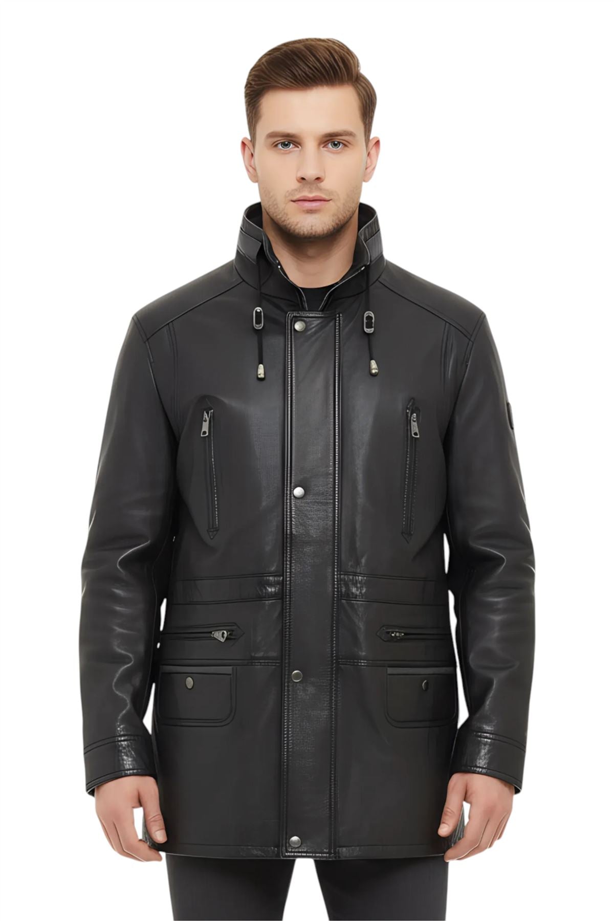 Mens Soft Italian Leather Parka Coat-Winnipeg