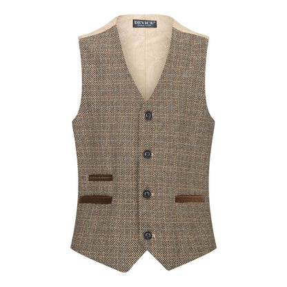 Boys 3 Piece Brown Tweed Check Vintage Retro Suit