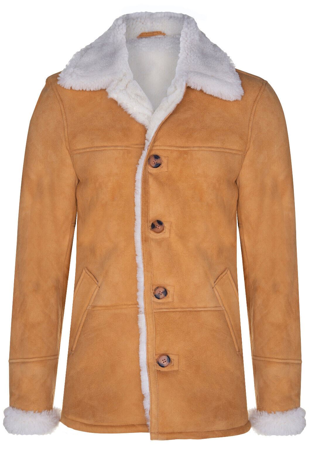 Mens Suede Tan Classic Sheepskin Car Coat-Leyton