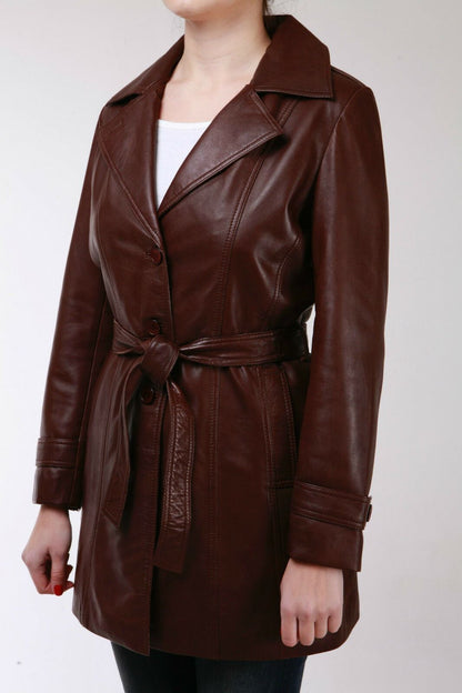 Womens 3/4 Length Tie Belt Trench Coat-Oldbury