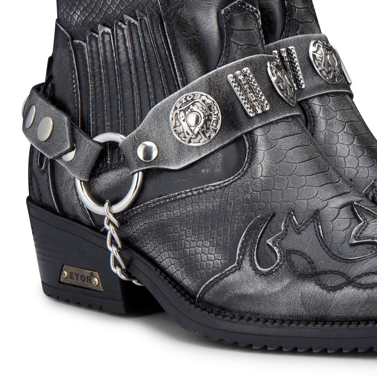 Mens Grey Snakeskin Winklepicker Cowboy Leather Ankle Boots