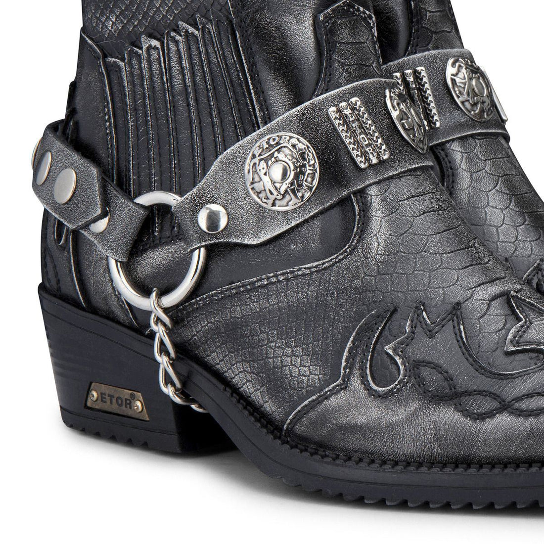 Mens Grey Snakeskin Winklepicker Cowboy Leather Ankle Boots - Upperclass Fashions 