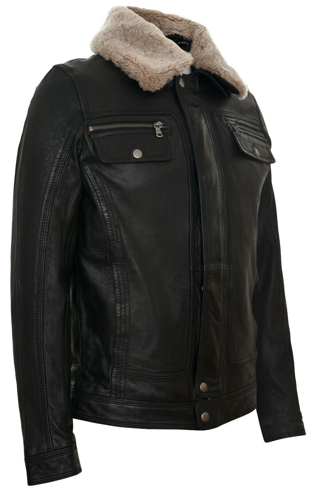 Mens Trucker Style Leather Jacket-Daventry