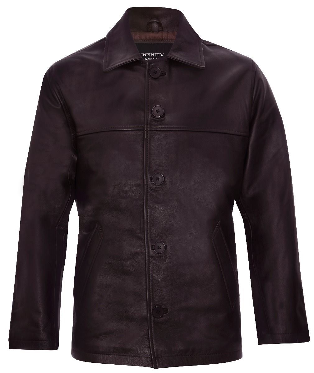 Mens Mid-Length Cowhide Leather Box Jacket-Fairford