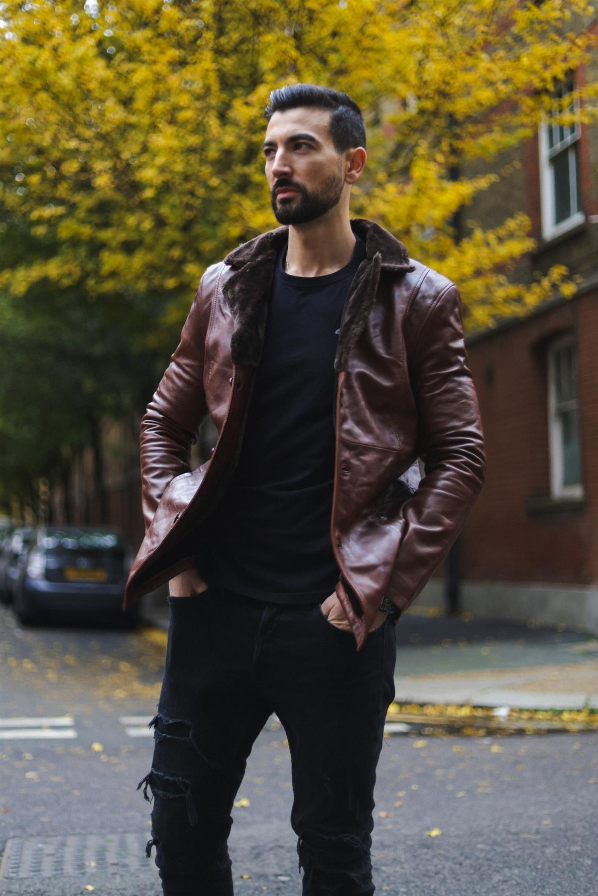 Mens Reefer Leather  Jacket - Tadcaster
