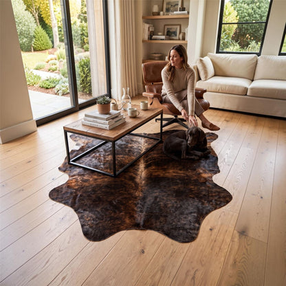 Natural Cow Leather Cowhide Hairon Rug - Dark Brindle