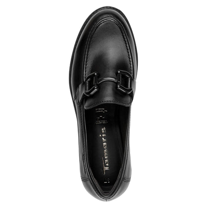 Tamaris Womens Black Leather Loafers Slip-On Platform Shoes