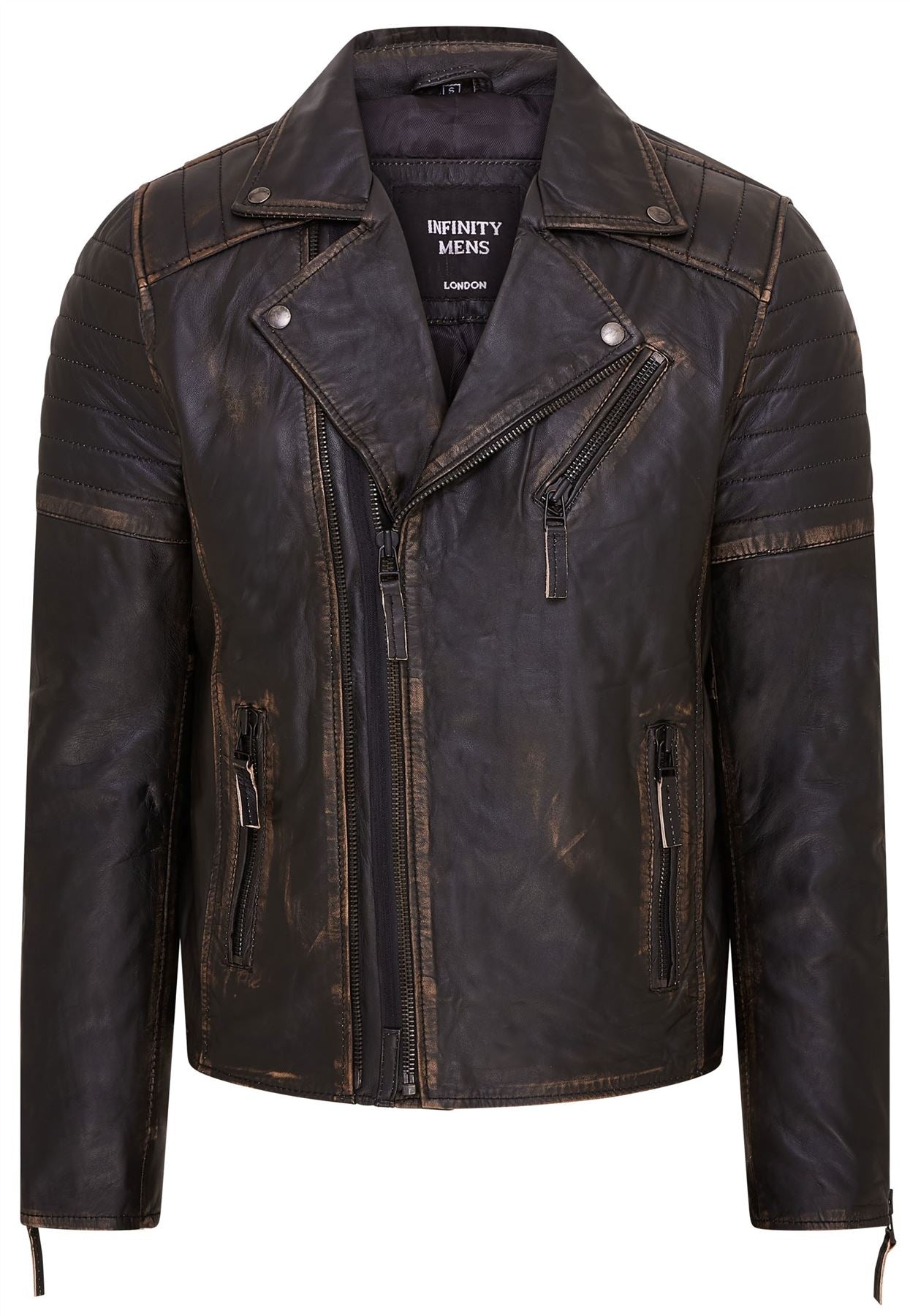 Mens Brando Double Cross Zip Leather Biker Jacket- Fagernes