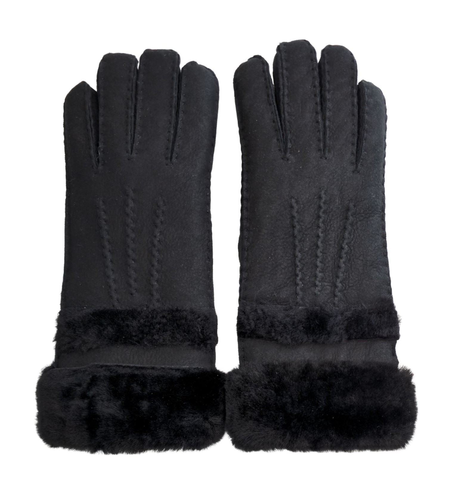 Womens Genuine Sheepskin Suede Gloves with Roll Up/Down Cuff