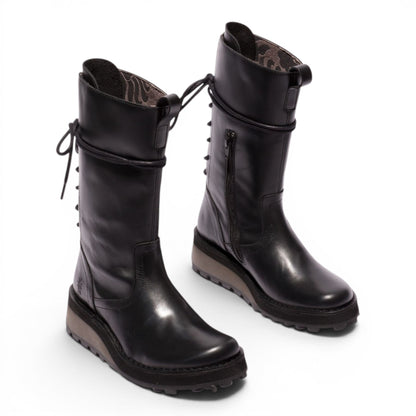 Fly London Women’s Black Leather Mid-Calf Long Boots - HEIG229