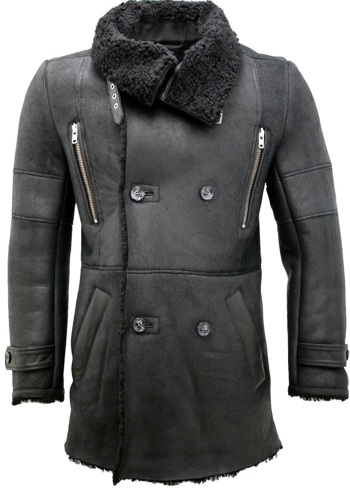 Mens Warm Sheepskin Leather Reefer Coat-Ledbury