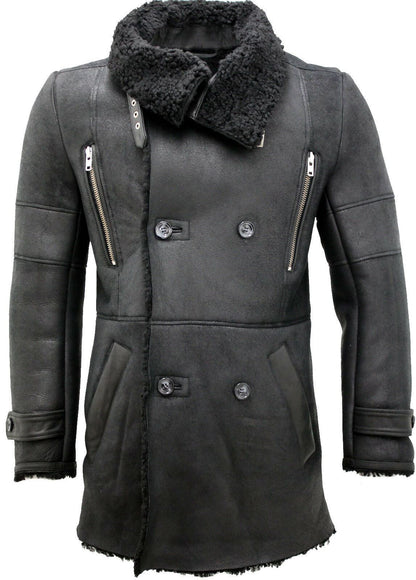 Mens Warm Sheepskin Leather Reefer Coat-Ledbury