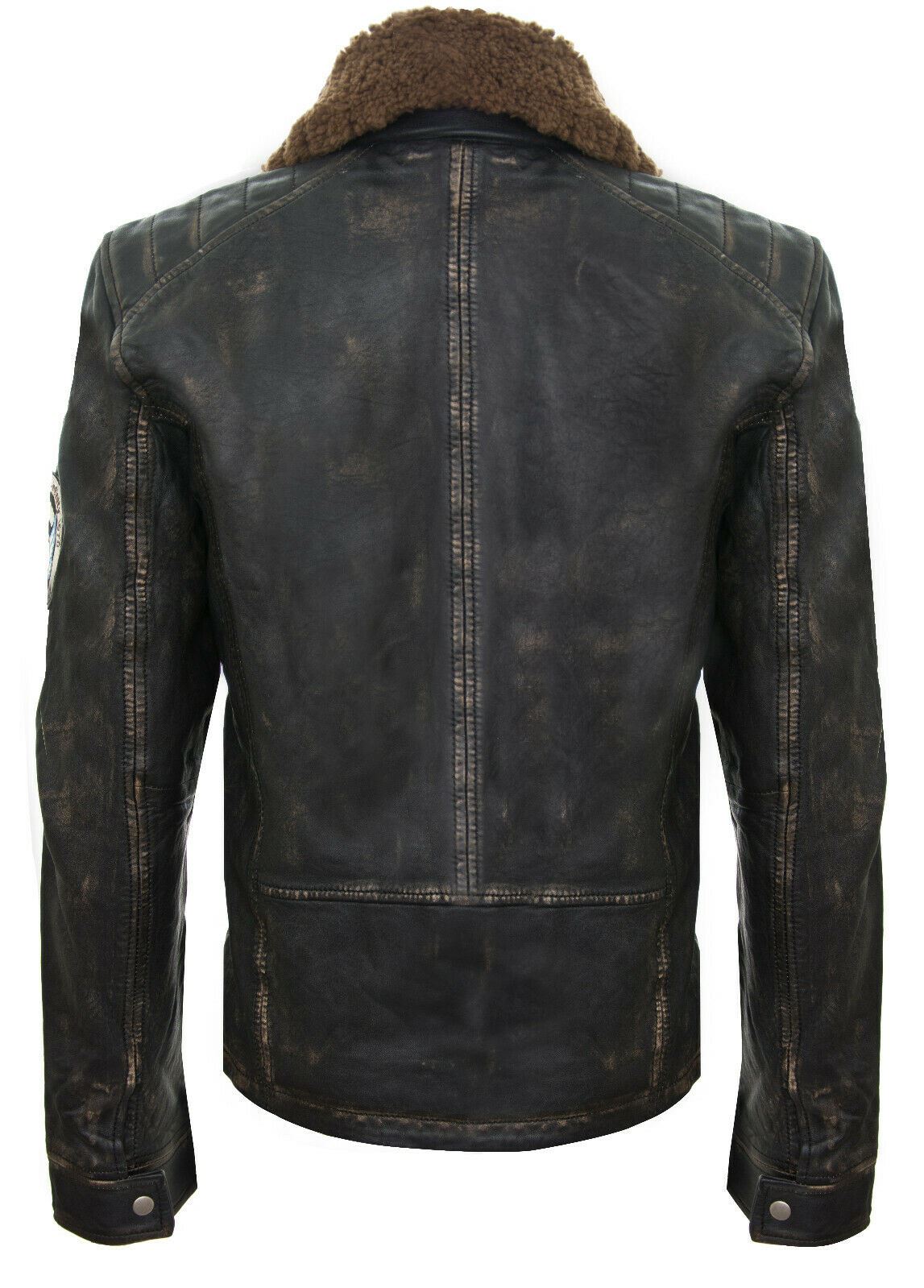 Mens Badged Leather Vintage Black Jacket-Chesham - Upperclass Fashions 