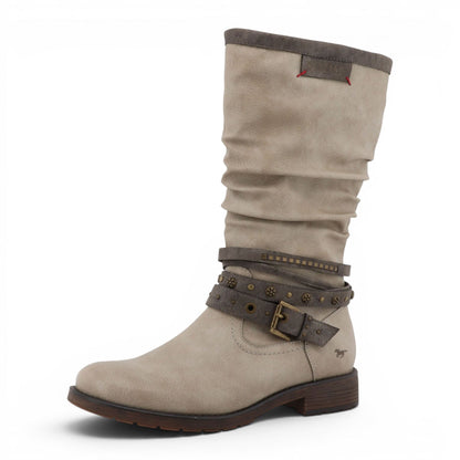 Womens White Faux Leather Mid-Calf Slouch Riding Boots - M0052004