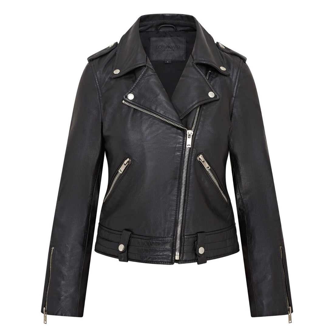 Womens Black Leather Brando Jacket - Washington