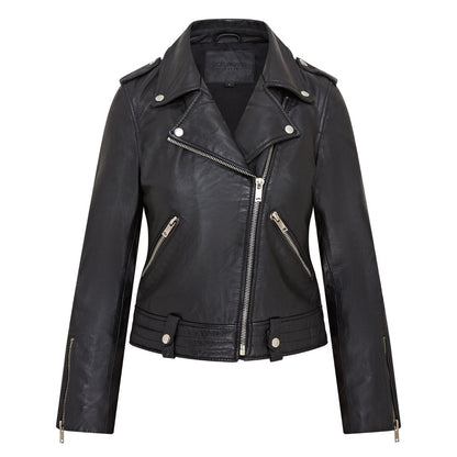 Womens Black Leather Brando Jacket - Washington