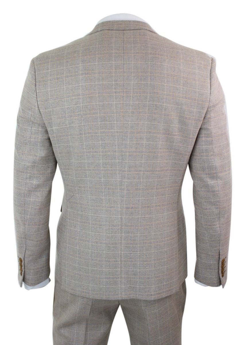 Mens 3 Piece Beige Tweed Check Vintage Retro Suit - Upperclass Fashions 