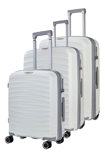 Hard Shell Classic White Suitcase Set 8 Wheel Cabin Luggage Trolley Travel Bag