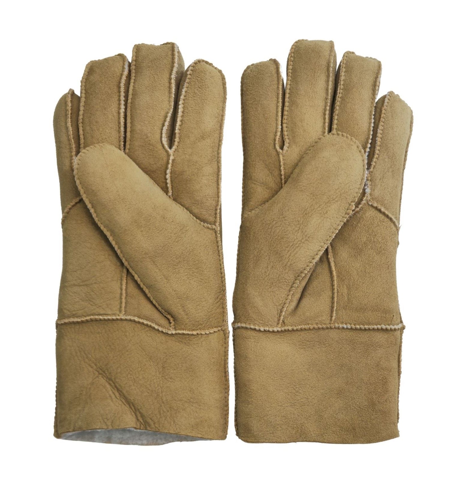 Unisex Sheepskin Suede Gloves with Roll Up/Down Cuff