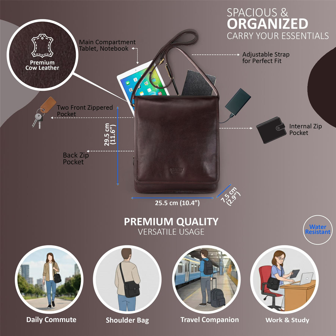 Leather Vintage Brown Messenger Shoulder Crossbody Travel Business Bag - Ranger