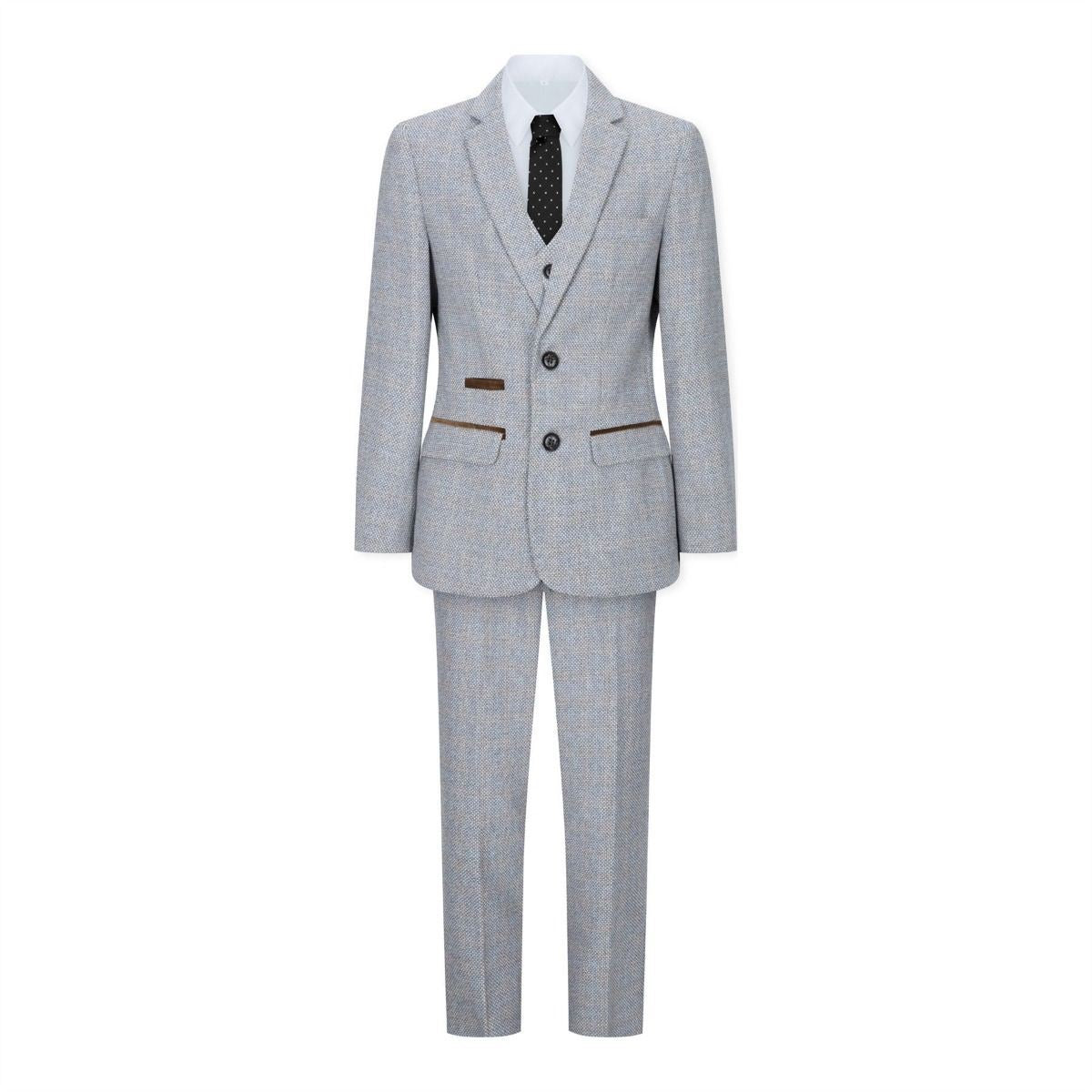 Boys 3 Piece Cream Tweed Check Vintage Retro Suit
