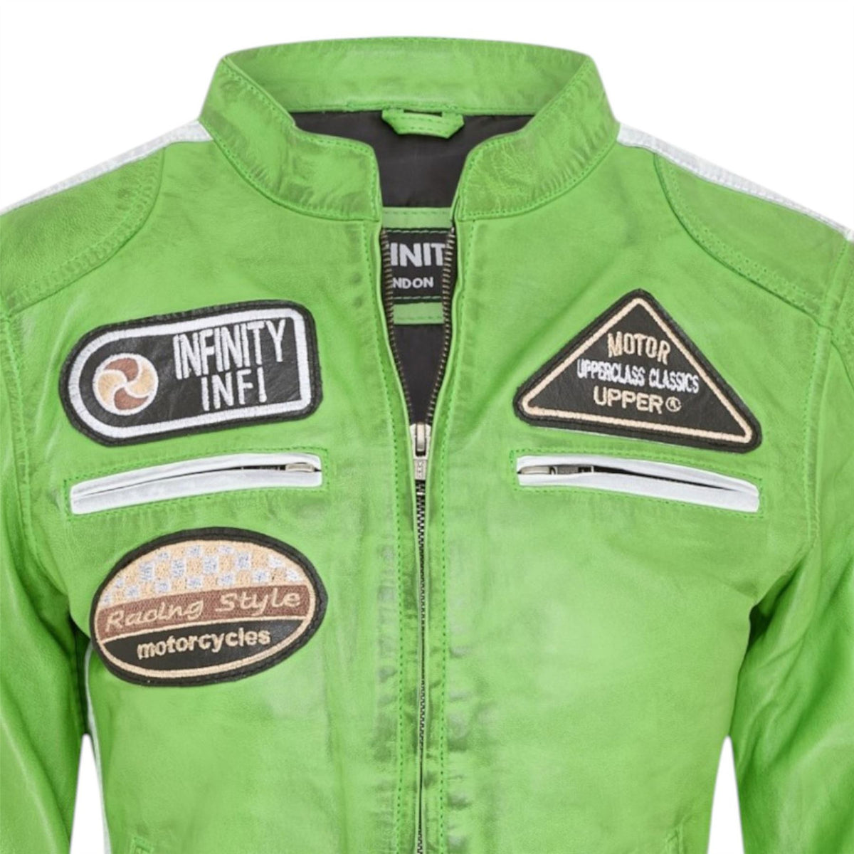Womens Biker Racing Badges Leather Jacket-Eastleigh