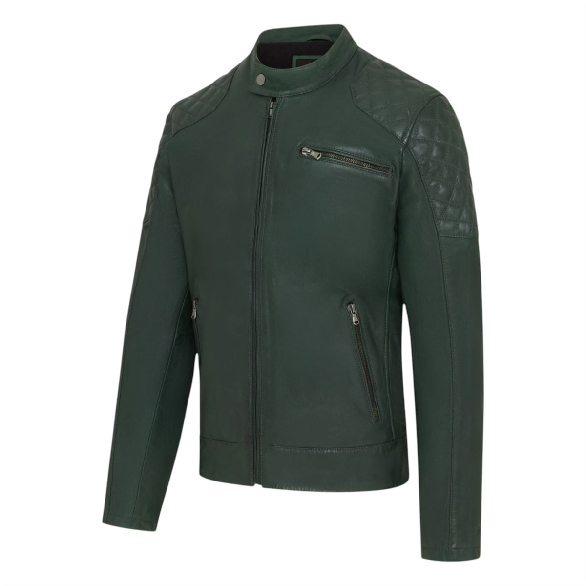 Mens Leather Quilted Shoulder Biker Jacket - Rock