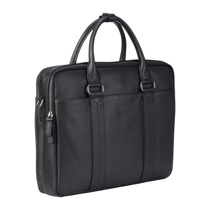 Genuine Leather Black Laptop Business Briefcase Office Work Travel Bag - Sutton