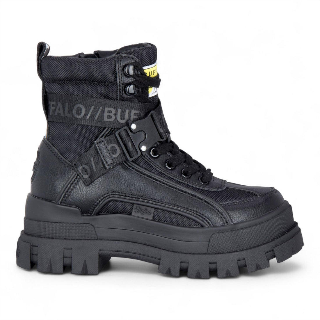 Buffalo Womens Black Chunky Platform High Ankle Combat Boots - ASPHA-COM1