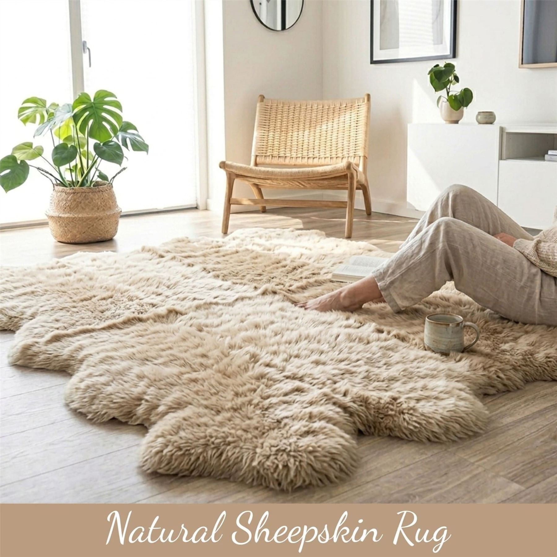 Genuine Sheepskin Quad Natural Fluffy Silky Soft Real Wool Rug