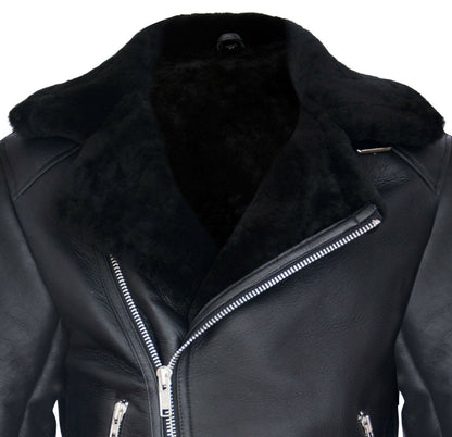 Mens Winter Sheepskin Leather Biker Jacket-Hayle